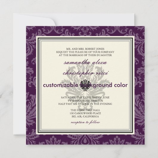 PixDezines Piqué, Damaskus / Schwarz+Violet Velvet Einladung (Rückseite)