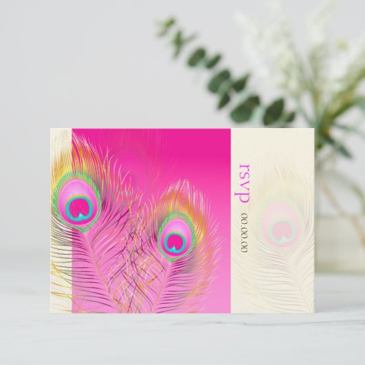 PixDezines Pizzazz Peacock Feather RSVP Karte (Stehend Vorderseite)