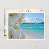 PixDezines Plumeria+Beach Save the Date Postkarte (Vorne/Hinten)