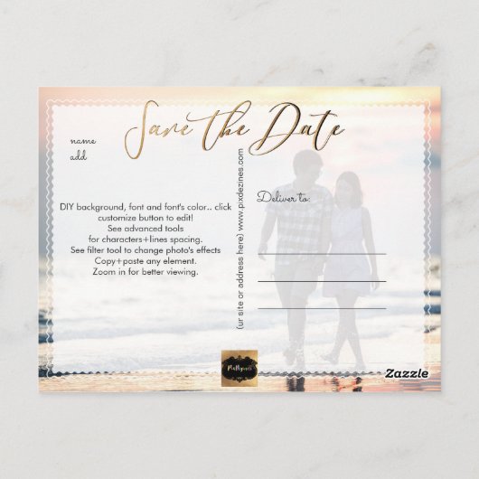 PixDezines Plumeria+Beach Save the Date Postkarte (Rückseite)