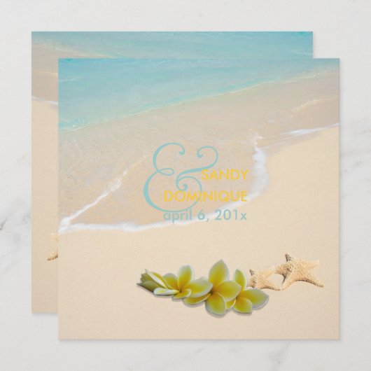 PixDezines Plumeria Lei/Strand/Starfish tropisch Einladung (Vorne/Hinten)