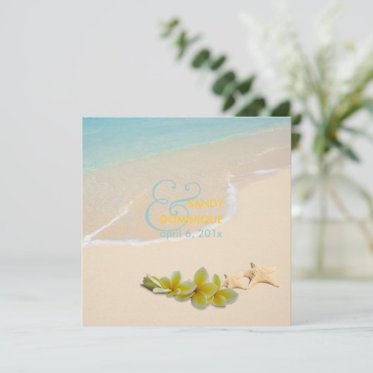 PixDezines Plumeria Lei/Strand/Starfish tropisch Einladung (Stehend Vorderseite)