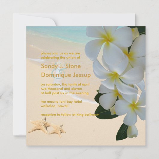 PixDezines Plumeria Lei/Strand/Starfish tropisch Einladung (Rückseite)