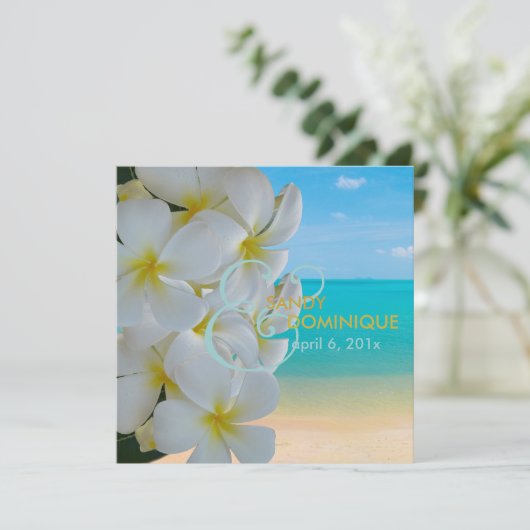 PixDezines Plumeria Lei/Strand/tropische Hochzeit Einladung (Stehend Vorderseite)