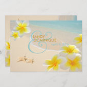 PixDezines Plumeria Lei+Strandfischerei Einladung (Vorne/Hinten)