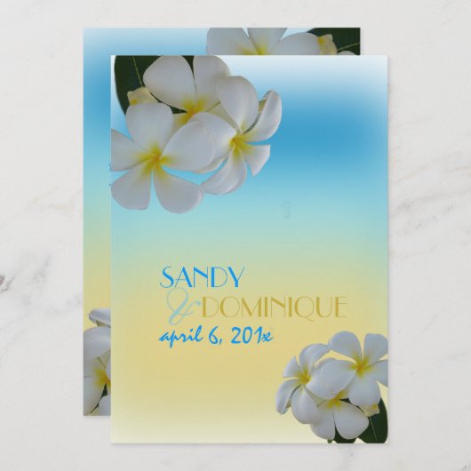 PixDezines PLUMERIA/OCEAN MIST/STRAND-WEDD Einladung (Vorne/Hinten)