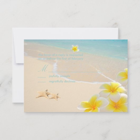 PixDezines Plumeria + RSVPs mit Seestern RSVP Karte (Rückseite)