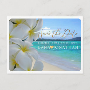 PixDezines Plumeria+Strand Save the Date Postkarte