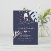 PixDezines Probe Dinner/Rosa Champagner+Palmen Einladung (Stehend Vorderseite)