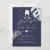 PixDezines Probe Dinner/Rosa Champagner+Palmen Einladung (Vorderseite)