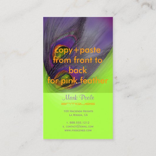 PixDezines Psychedelic Peacock, Anpassen Sie es! Visitenkarte (Rückseite)