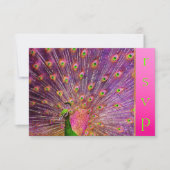 PixDezines Psychedelic Peacock feather/hot pink RSVP Karte (Vorderseite)