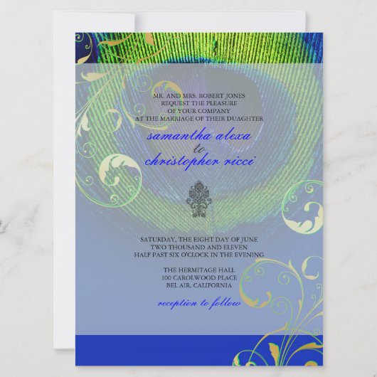 PixDezines Psychedelic Peacock/Kobaltblau Einladung (Rückseite)