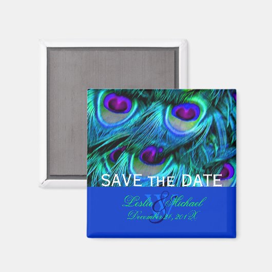 PixDezines Psychedelic Peacock, Save the Date Magnet (Vorderseite/Rückseite)