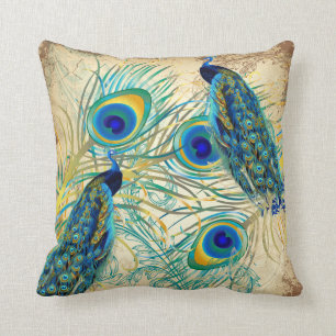 PixDezines Psychedelic Pfau/Vintager Hintergrund Kissen
