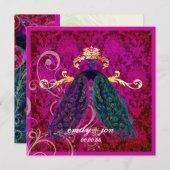 PixDezines Psychedelic Pfauenfeder/Hot-Pink Einladung (Vorne/Hinten)