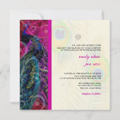 PixDezines Psychedelic Pfauenfeder/Hot-Pink Einladung (Rückseite)