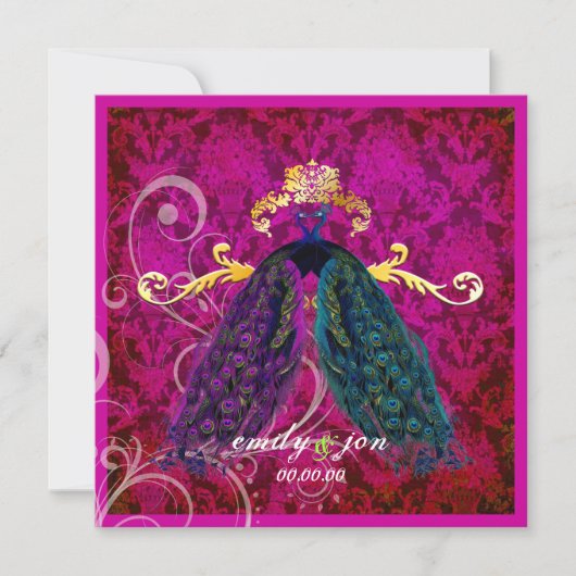 PixDezines Psychedelic Pfauenfeder/Hot-Pink Einladung (Vorderseite)