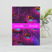 PixDezines Psychedelic Pfauenfeder/Hot-Pink Einladung (Stehend Vorderseite)