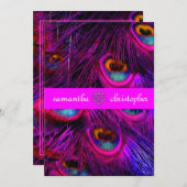 PixDezines Psychedelic Pfauenfeder/Hot-Pink Einladung (Vorne/Hinten)