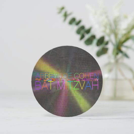 PixDezines psychedelic stars/neon/bat mitzvah Einladung (Stehend Vorderseite)