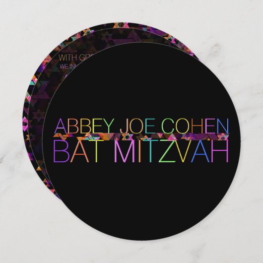 PixDezines Psychedelic Stars/Neon/Fledermaus Mitzv Einladung (Vorne/Hinten)