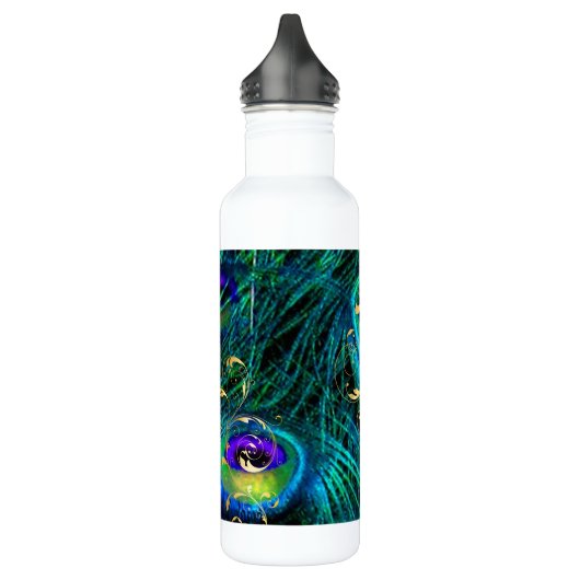 PixDezines psychedelische Pfau+filigrane Wirbel Trinkflasche (Links)