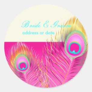 PixDezines psychedelische Pfauenfeder/hot pink Runder Aufkleber