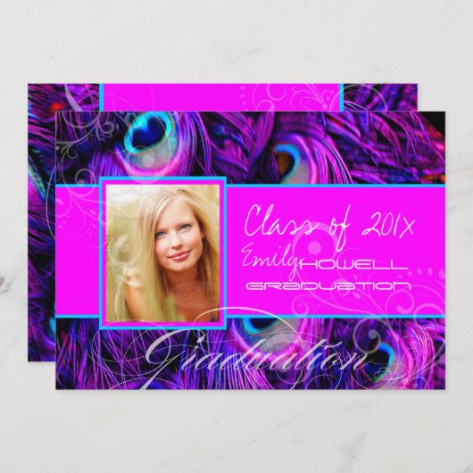 PixDezines Psychedelischer Pfau-Abschluss Einladung (Vorne/Hinten)