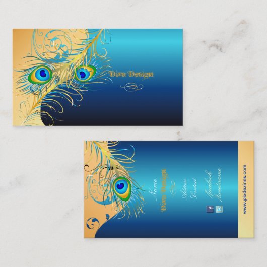 PixDezines psychedellic Peacock+metallic blau Visitenkarte (Vorne/Hinten)