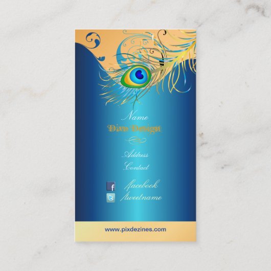 PixDezines psychedellic Peacock+metallic blau Visitenkarte (Rückseite)