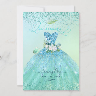 PixDezines Quinceanera Aqua Aquamariner Glitzer Ga Einladung