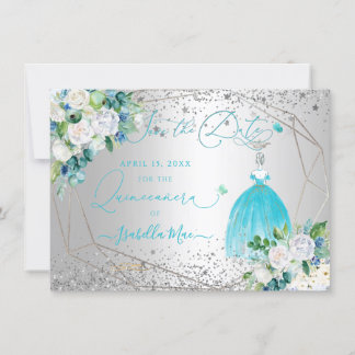 PixDezines Quinceanera Aqua Blaues Kleid Save Date Einladung