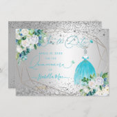 PixDezines Quinceanera Aqua Blue Dress Rett Datum Einladung (Vorne/Hinten)