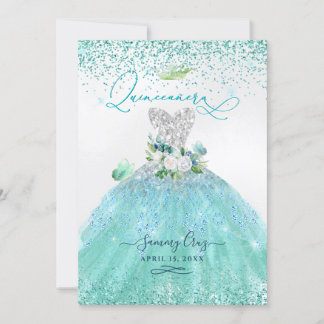 PixDezines Quinceanera Aqua Türkis Glitter Kleid Einladung
