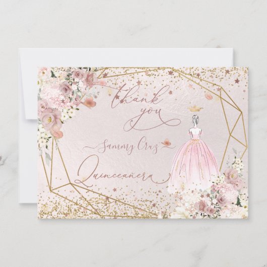 PixDezines Quinceanera Blush Pink Dankeschön Karte (Vorderseite)