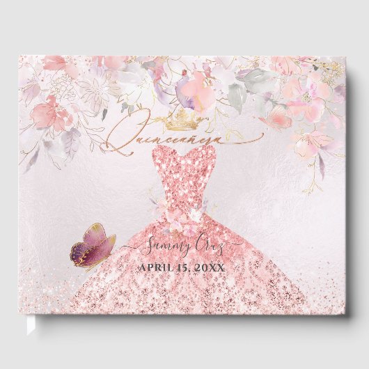 PixDezines Quinceanera Blush Pink Dress Sweetpeas Gästebuch (Vorderseite)