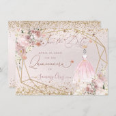 PixDezines Quinceanera Blush Pink Save the Date Einladung (Vorne/Hinten)