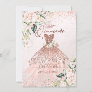 PixDezines Quinceanera Blush Rose-Rose Gold Gown Einladung