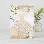 PixDezines Quinceanera Champagne Glitzer Gown Einladung (Stehend Vorderseite)