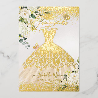 PixDezines Quinceanera Champagne Glitzer Gown Folieneinladung