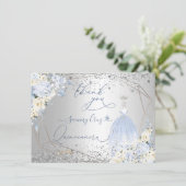 PixDezines Quinceanera Dusty Blue Dress Vielen Dan Einladung (Stehend Vorderseite)