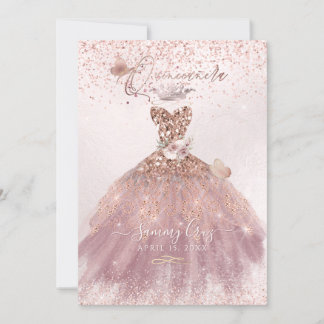 PixDezines Quinceanera Dusty Rose Glitzer Gown Einladung