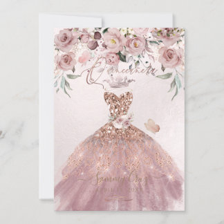 PixDezines Quinceanera Dusty Rose Glitzer Gown Einladung
