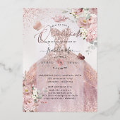 PixDezines Quinceanera Dusty Rose Gold Gown Folieneinladung (Rückseite)