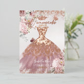 PixDezines Quinceanera Dusty Rose Gold Gown Folieneinladung (Stehend vorne)