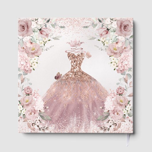PixDezines Quinceanera Dusty Rose Gold Gown Gästebuch (Rückseite)