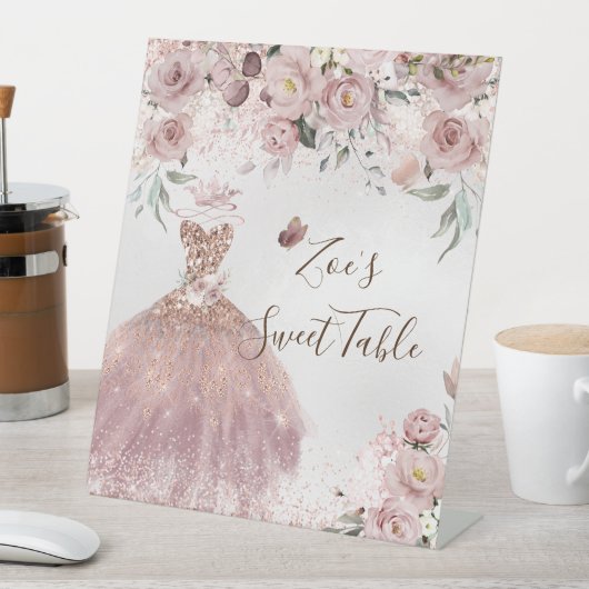PixDezines Quinceanera Dusty Rose Sweet Table Sockelschild (In Situ)