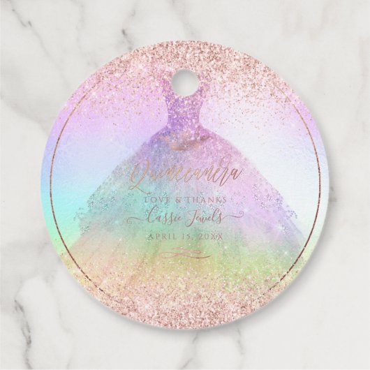 PixDezines Quinceanera Glitzer Cotton Candy Gown Geschenkanhänger (Rückseite)