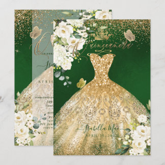 PixDezines Quinceanera Gold Glitzer Grün Einladung